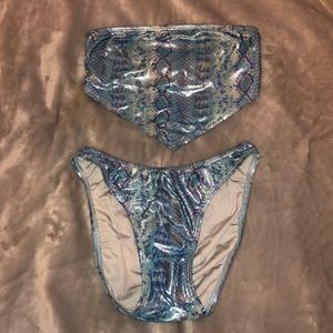 electric metallic blue snakeskin sizzle beach suit